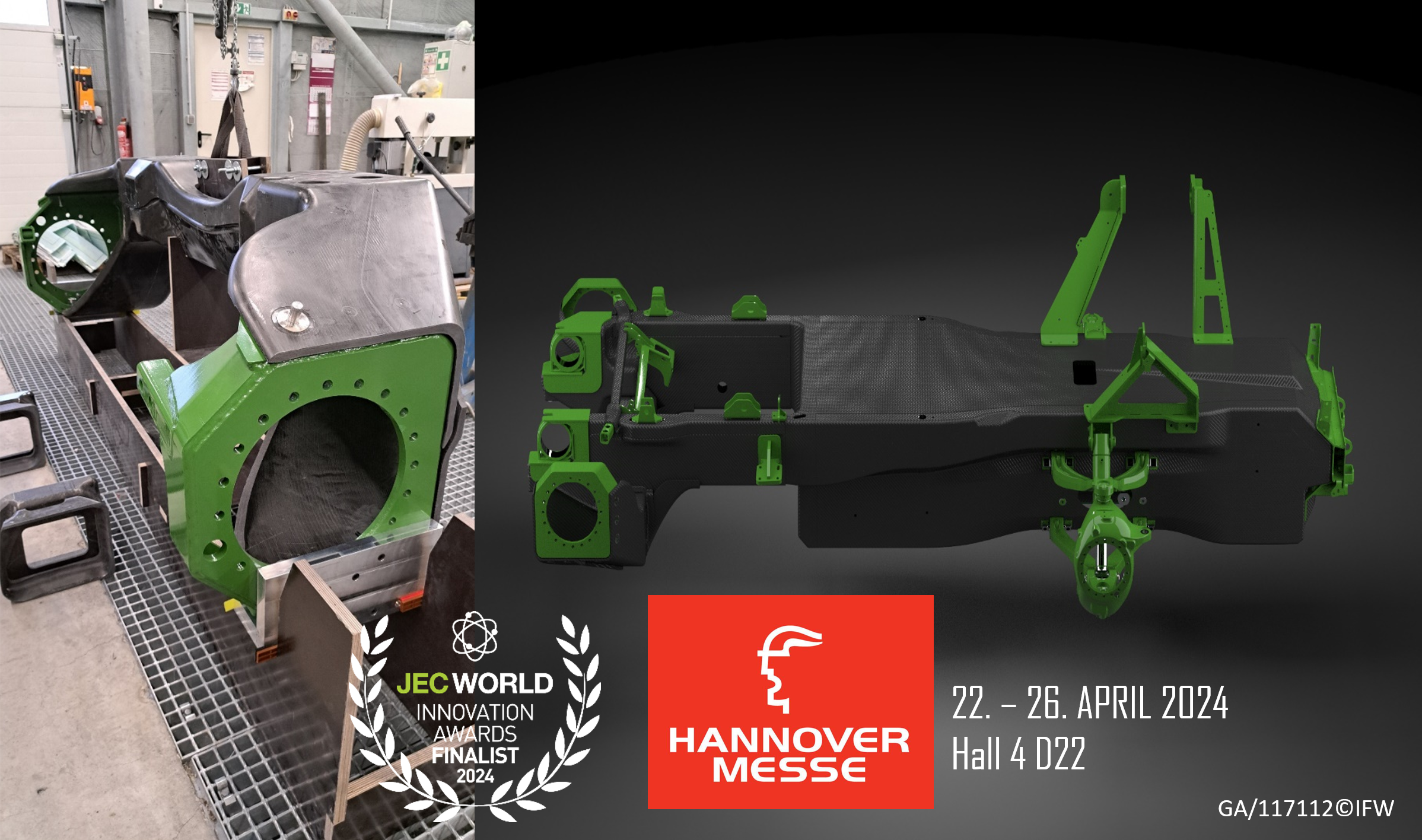 Erstes Landmaschinen Carbon Chassis der Welt unter den Finalisten des renommierten JEC Innovation Award und in Kürze auf der Hannover Messe 2024 zu sehen